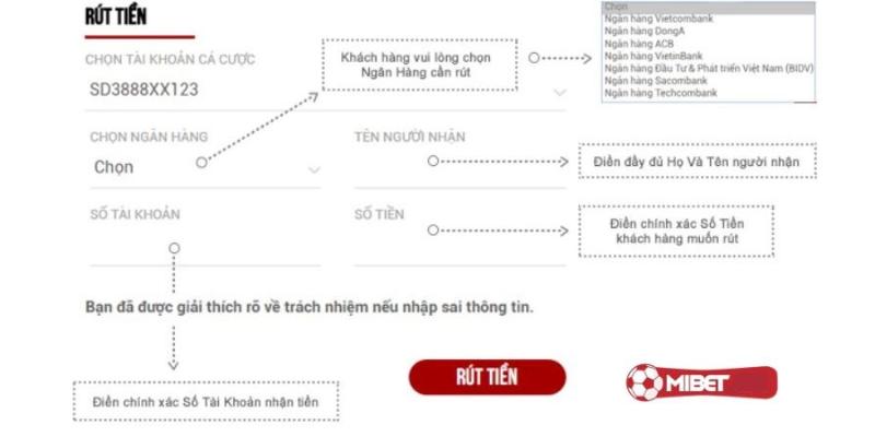 Thao tác rút tiền mibet đơn giản.